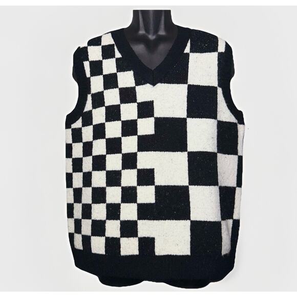 NEW Vans Sleeveless Pullover V Neck Sweater Vest Courtyard XSS Black Cream Check - Picture 1 of 7